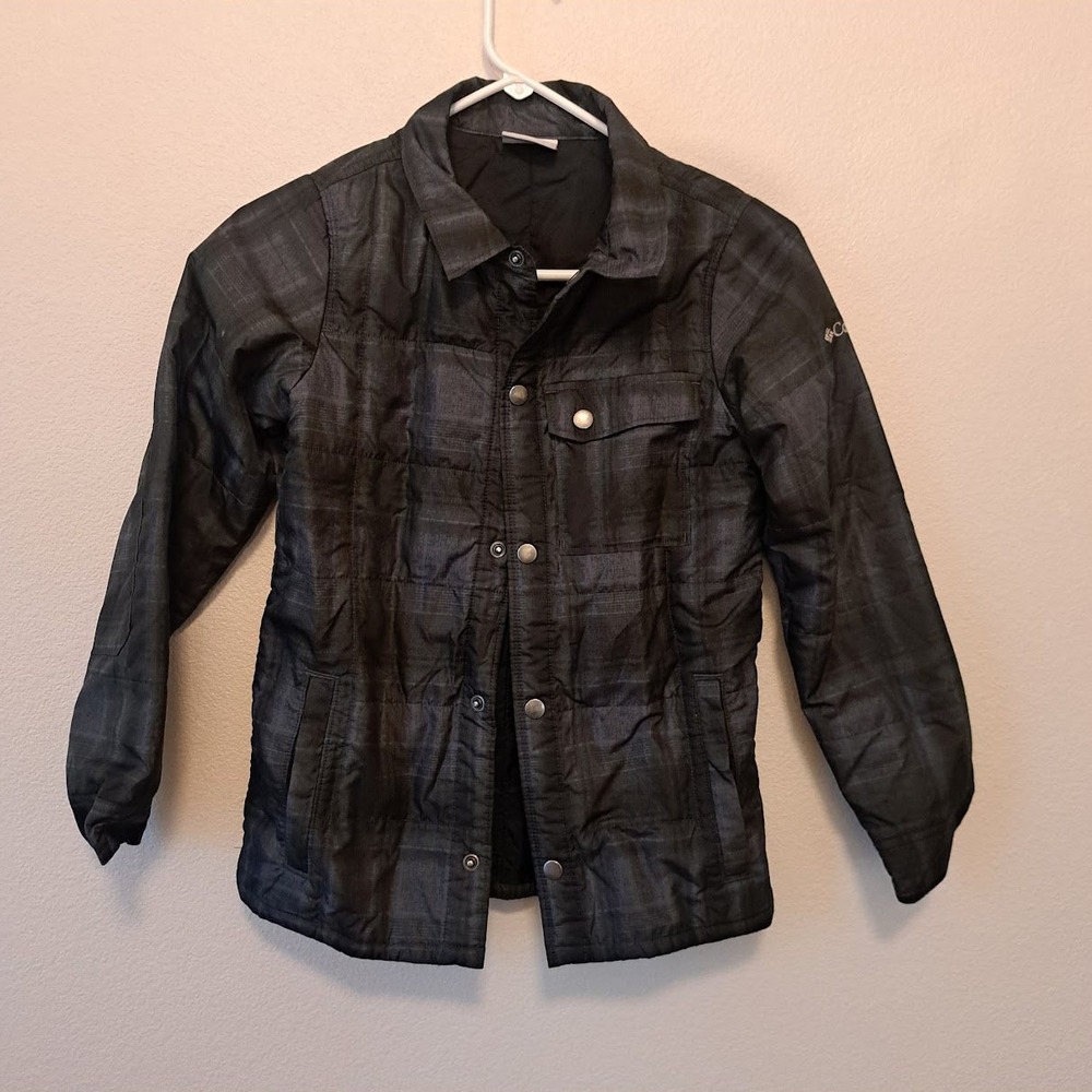 Columbia Kids Grey Plaid Quilted Insulated Snap Front Shirt Jacket Size M